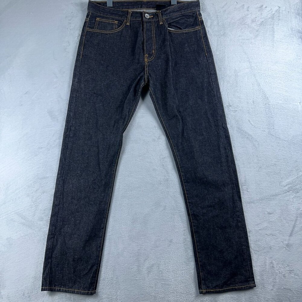 & Denim Straight Jeans Regular Waist Embroidered Pockets Womens Blue Size 32/32